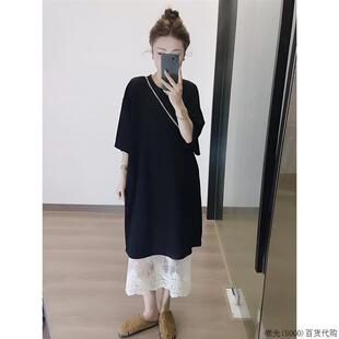 香港夏装 蕾丝钩花半身裙两件套女 搭配一整套套装 裙黑色T恤洋装