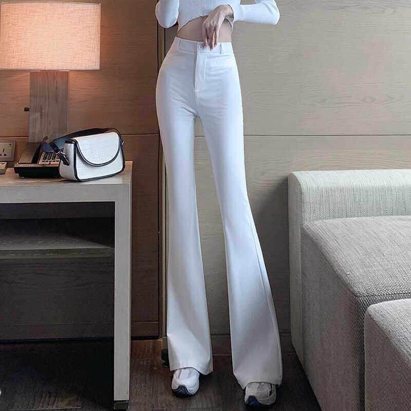 白色西装微喇裤子女夏季薄款2025新款高腰显瘦垂感冰丝休闲喇叭裤
