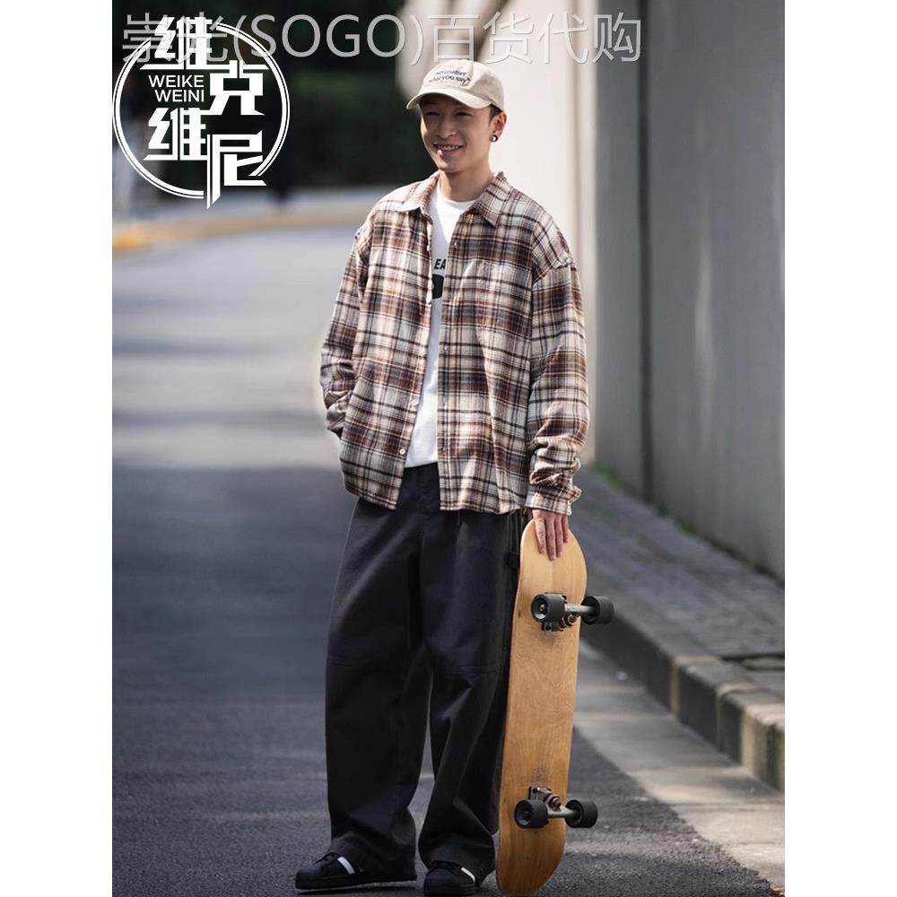 格子衬衫外套男士2025年春秋季新款美式潮牌覆古休闲纯棉宽松衬衣