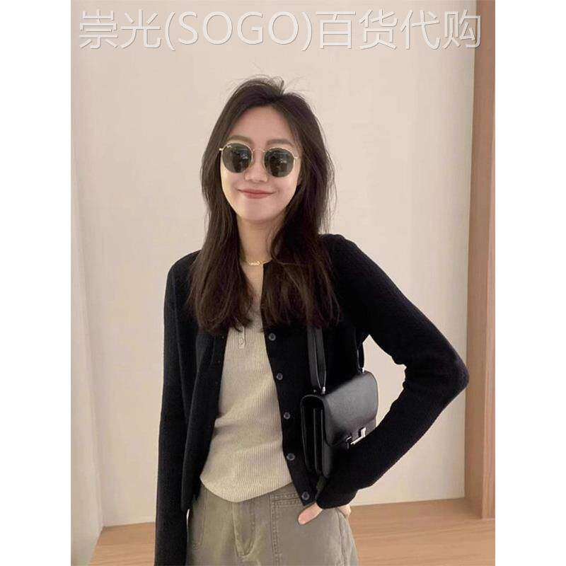 黑色冰丝圆领长袖针织开衫女春秋欧货薄款防晒修身显瘦外搭上衣