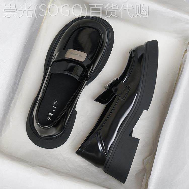 英国真皮黑色厚底乐福鞋女夏季026新款软底一脚蹬单鞋英伦小皮鞋