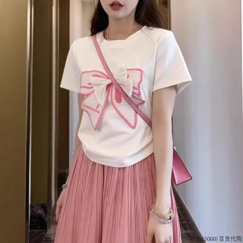 正肩短袖t恤女夏季薄款2025新款宽松大码显瘦设计感半袖体恤上衣