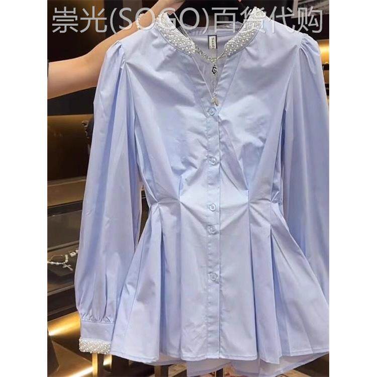 V领重工钉珠衬衫女春秋2025新款洋气轻奢减龄收腰上衣设计感褶皱