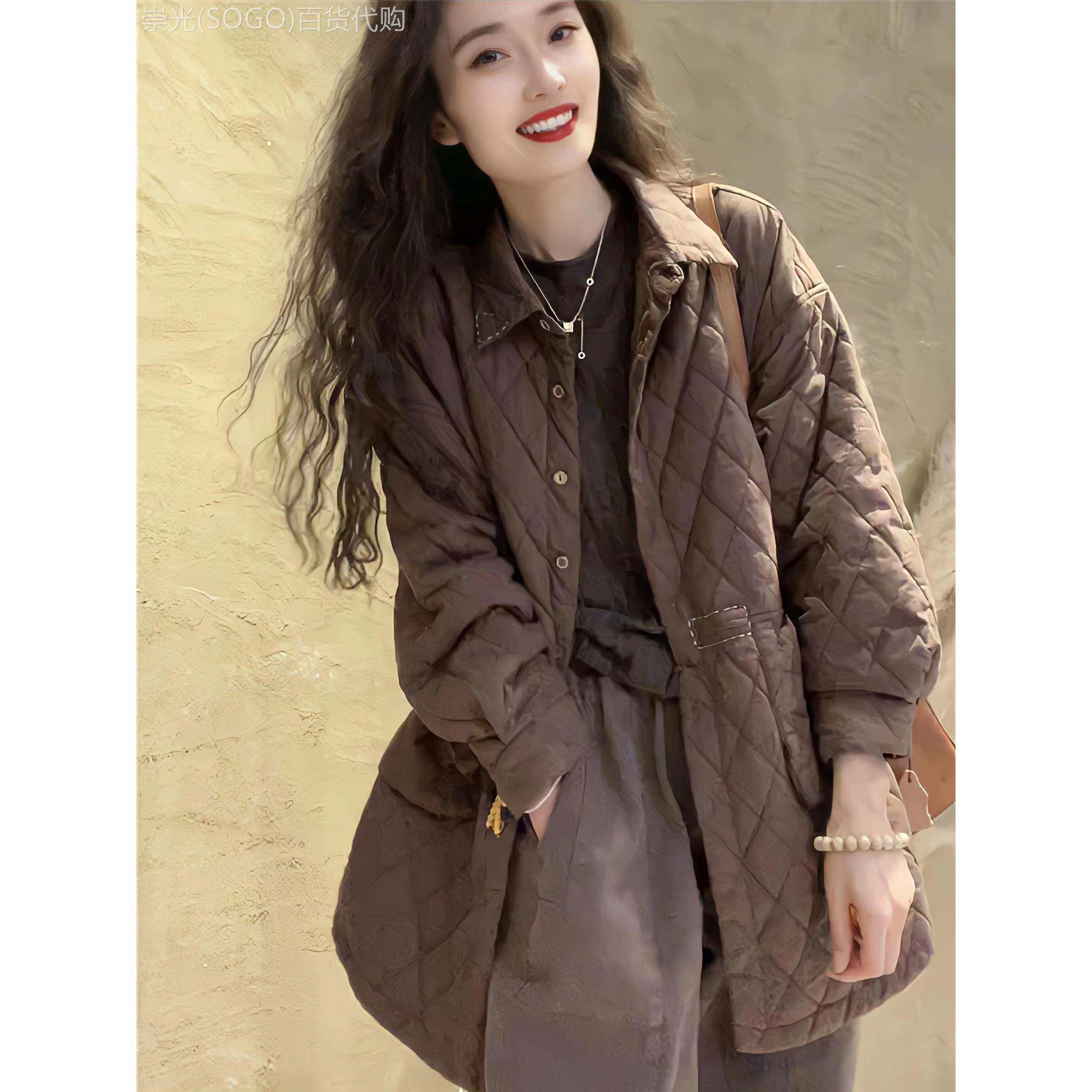 羽绒棉服女冬季2025年新款菱格棉衣中长款时尚加厚保暖夹棉外套女