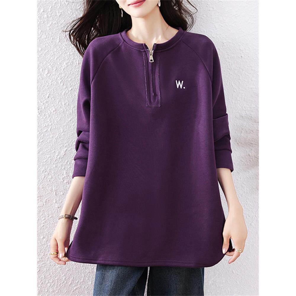 潮牌中长款紫色即墨卫衣女款2025春秋新款大码时尚洋气遮屁股上衣