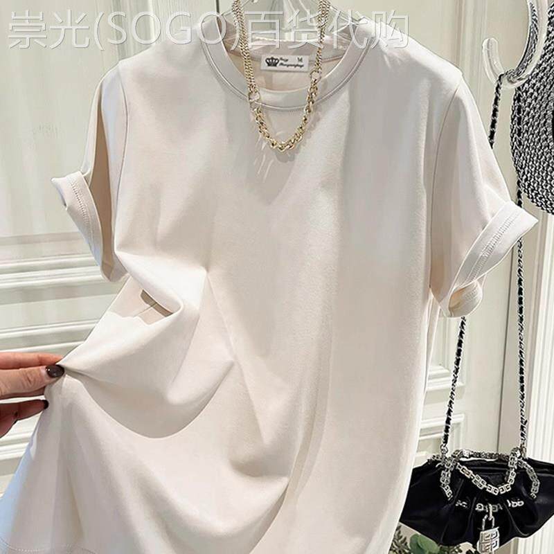 潮牌纯色T恤女2026夏季新款欧货大版百搭休闲慵懒风中长款短袖t恤