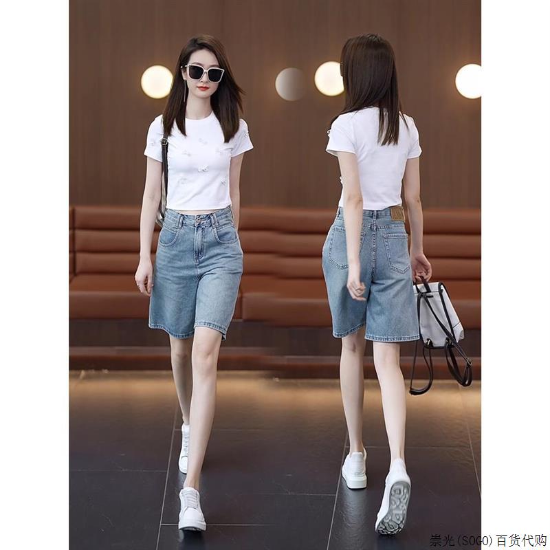 韩国夏薄款牛仔短裤女2025新款女士外穿百搭浅色软休闲五分中裤潮