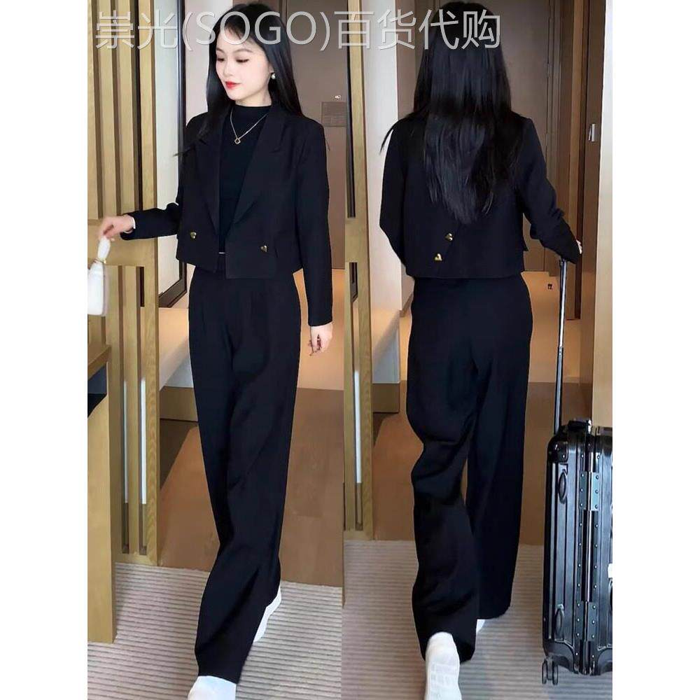 黑色职业西装套装女士2025秋季新款小个子时尚气质西服外套两件套