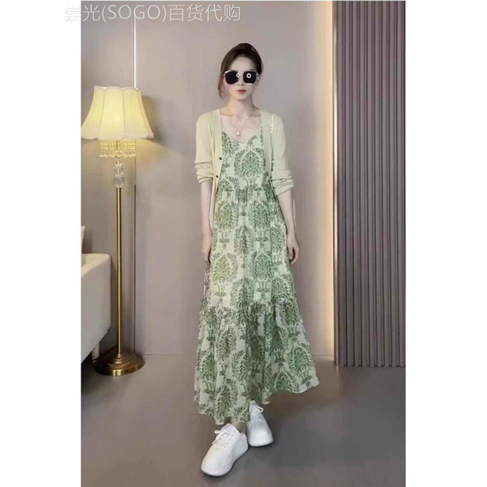 欧洲站秋季女装2025新法国减少年龄花长裙吊带连衣裙两件套的妇女