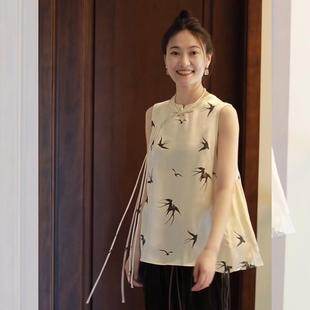 高级感独特绝美宽松衬衫 新中式 新款 轻国风禅意无袖 上衣女2025夏季
