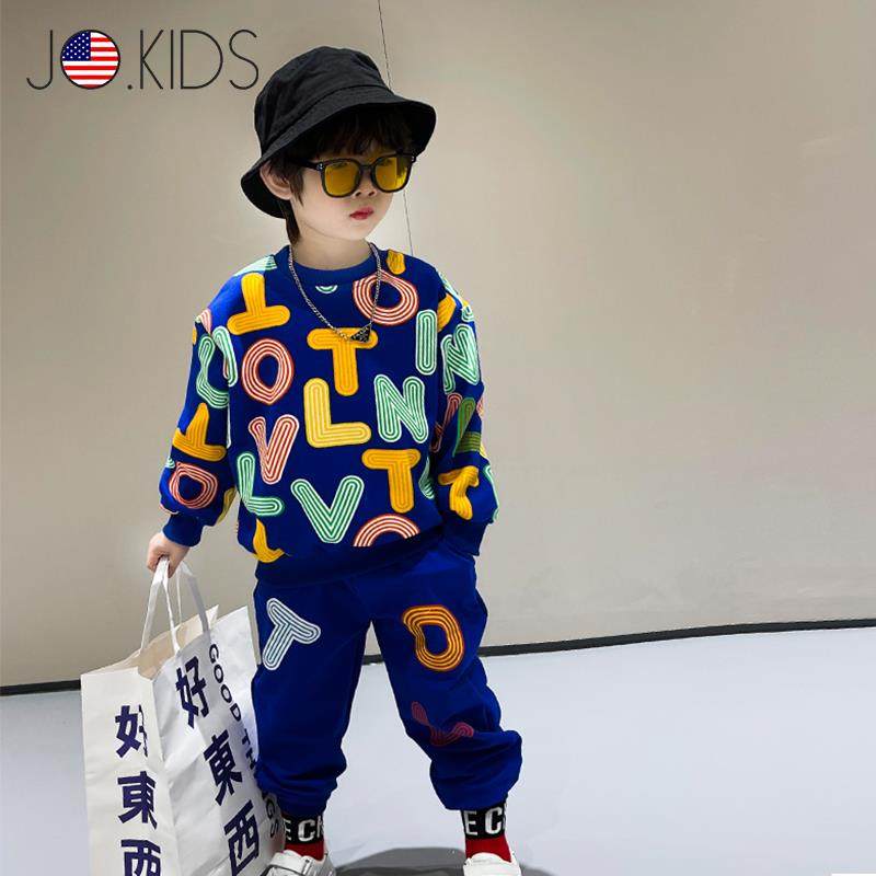 美国JO男童春秋韩版卫衣套装新款童装男宝宝冬装加绒帅气两件套潮