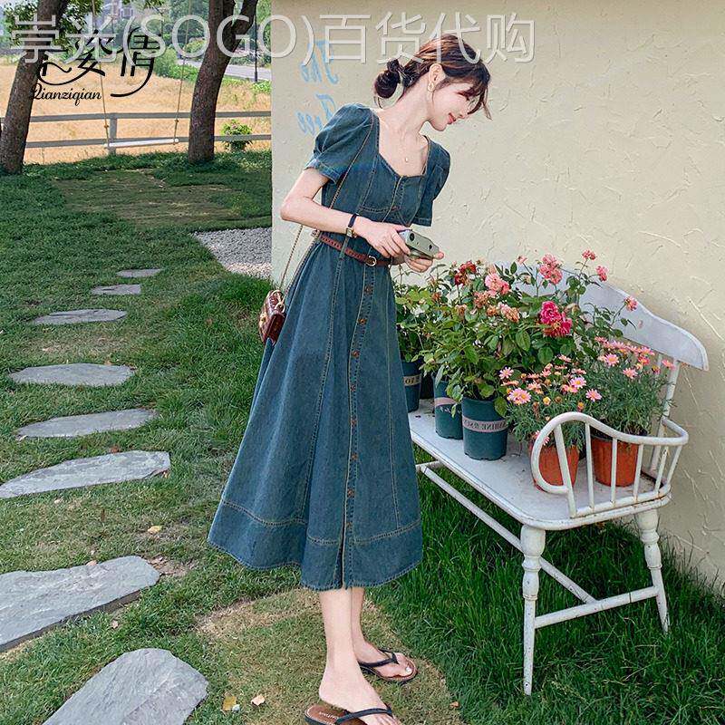 法式牛仔洋装2026新款女夏季复古别致独特超好看收腰显瘦长裙子