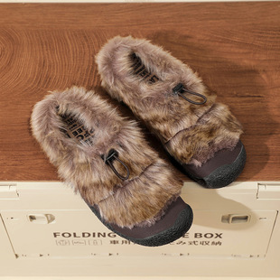 出口美国欧洲 毛毛女鞋低帮外单 冬季加绒保暖棉鞋户外徒步休闲鞋