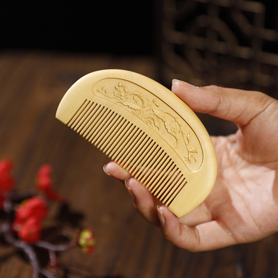 白象小叶黄杨木梳子手雕刻11cm