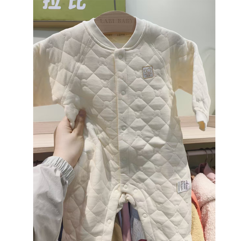 拉比婴儿连体衣家夹棉2025秋冬新生儿宝宝哈衣爬服婴儿衣服纯棉冬