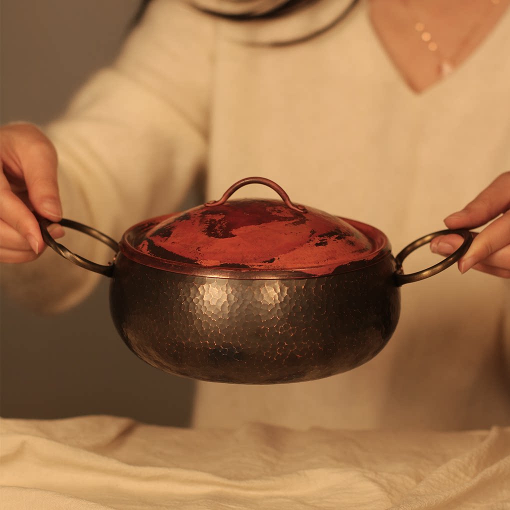 紫铜手工锻打加厚圆把小锅煮茶锅奶锅米线锅一人食迷你小火锅