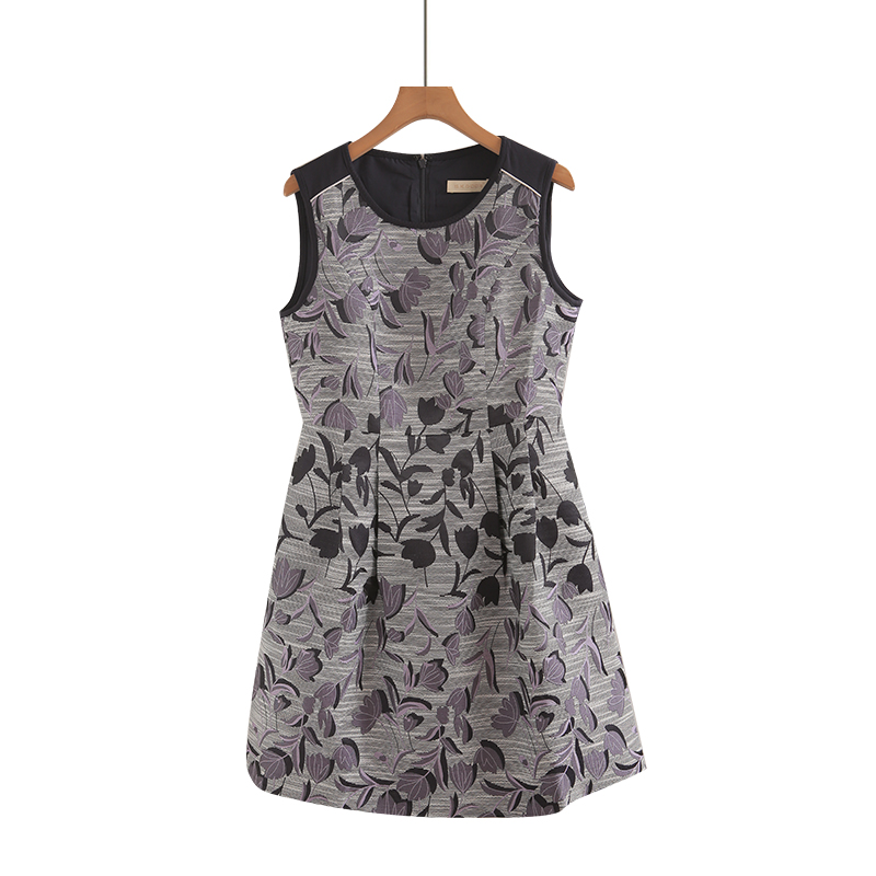 2025夏季新款法式复古风玫瑰提花圆领无袖收腰显瘦a字连衣裙女装