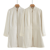 简约气质外套 时尚 立领前拉链设计修身 显瘦连衣裙白色西服2025长款