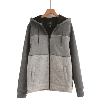 卫衣加绒仿羊羔绒拉链开衫秋冬2025新款韩版宽松加厚拼接外套女