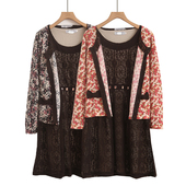 小衫 女长袖 宽松蕾丝打底衫 保暖上衣套装 两件套秋冬妈妈大码 女装