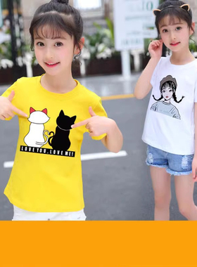 多色女童短袖t恤儿童夏装女宝宝白色韩版潮红色女孩2025新款上衣