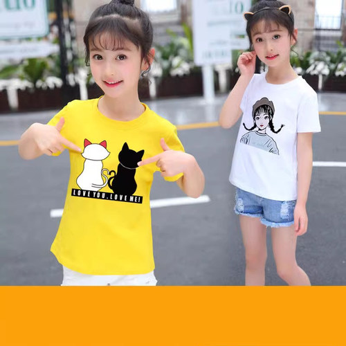 多色女童短袖t恤儿童夏装女宝宝白色韩版潮红色女孩2025新款上衣