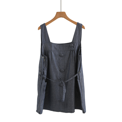 孕妇夏装薄款拉链2025新款韩版纯棉t恤中长款宽松牛仔吊带连衣裙