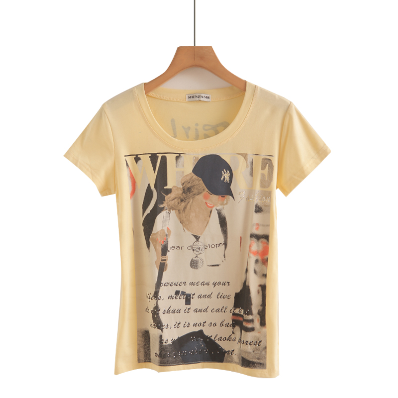 时尚印花短袖T恤女2025新款夏装欧货爆款修身显瘦百搭打底衫上衣