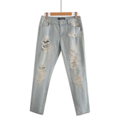 子 显瘦显高宽松小个子哈伦高腰直筒裤 破洞牛仔裤 女2026年春夏新款