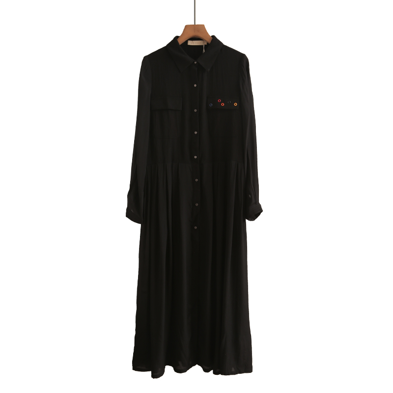 2025早秋新款黑色简约通勤风单排扣衬衫连衣裙女时尚优雅长裙风衣