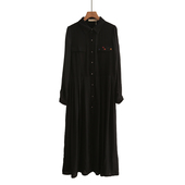 连衣裙女时尚 2025早秋新款 黑色简约通勤风单排扣衬衫 优雅长裙风衣
