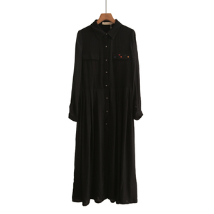 优雅长裙风衣 连衣裙女时尚 2025早秋新款 黑色简约通勤风单排扣衬衫