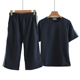 夏季 短裤 运动套装 两件套条纹拼接七分松紧裤 女休闲夏天宽松短袖
