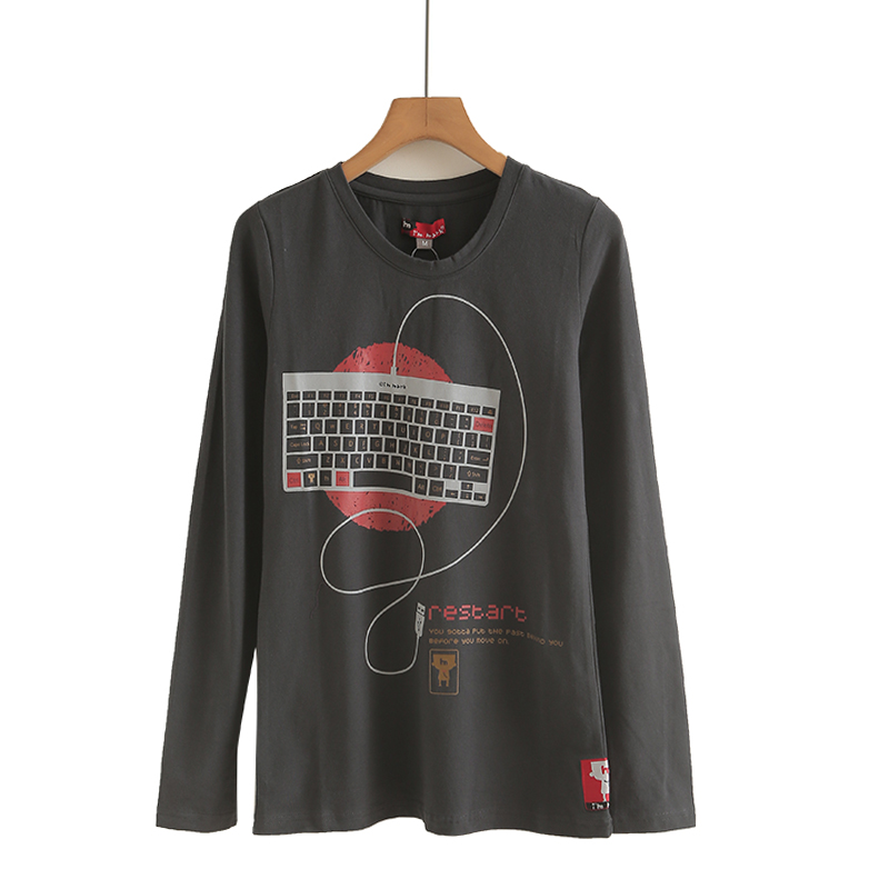 春秋长袖T恤键盘字母卫衣T恤修身休闲打底衫简约时尚套头圆领上衣