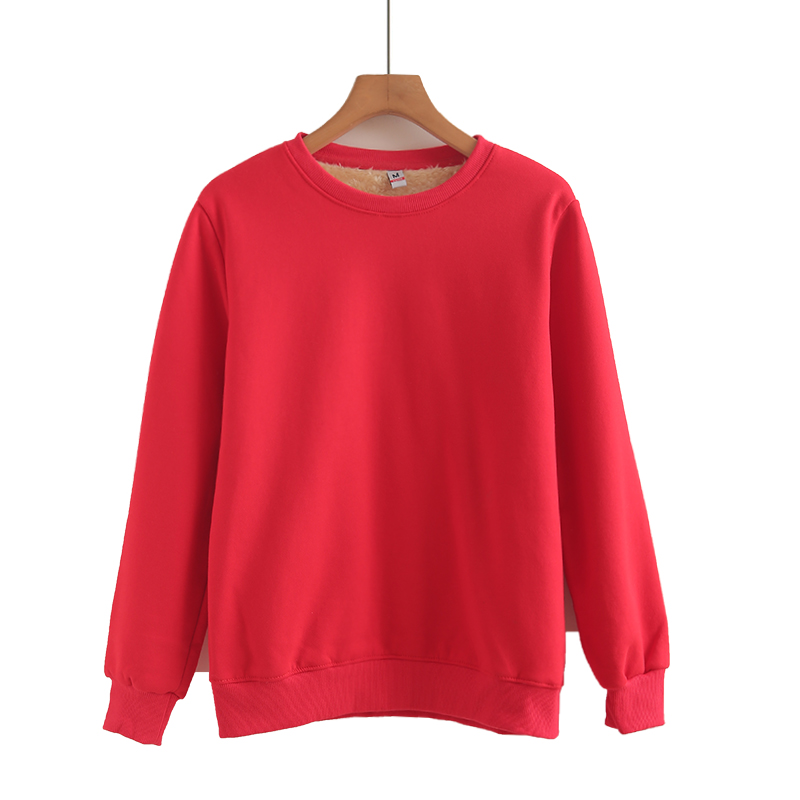 100%棉秋冬款加绒加厚圆领卫衣羊羔绒女套头学生大码休闲外套保暖