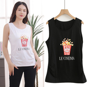 竹炭纤维卷边设计背心女外穿打底上衣爆米花印花夏小吊带无袖 潮