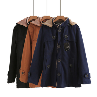 气质呢大衣 高级感情侣款 黑色立领连帽毛呢外套女2025秋冬季 新款