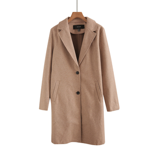 单排扣宽松百搭大衣单层春秋毛呢外套 翻领长袖 外贸秋冬新款 女装