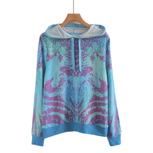 韩版 清仓特价 胖mm春秋季 女装 宽松毛圈彩色扎染连帽卫衣 外贸大码