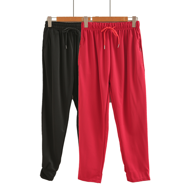 春季男女红色运动裤女三条杠休闲小脚潮流白条裤子百搭款本命年