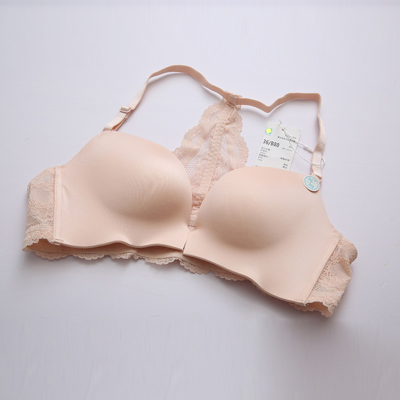 厚薄前扣款美背交叉一片式无痕无钢圈文胸蕾丝罩小胸聚拢少女内衣