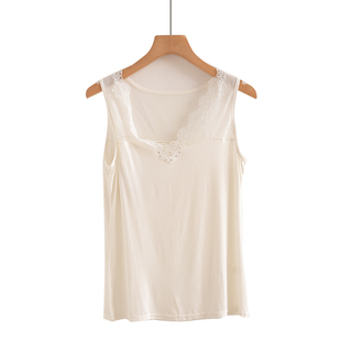 纯色打底衫 上衣弹力修身 镂空无袖 莫代尔蕾丝背心2026年夏季