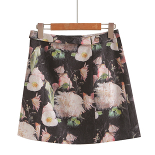 专柜569元【S】高端品牌女新款高腰后拉链拉花双层A字半身裙