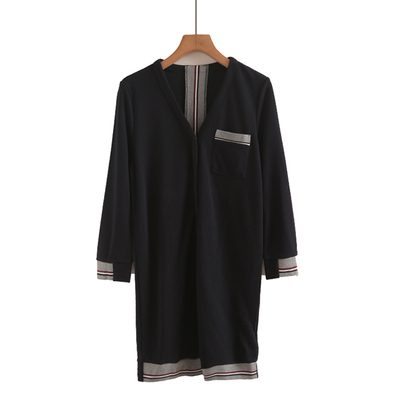 2025新款秋冬v领针织连衣裙女打底衫内搭长款过膝拼接毛衣裙洋气