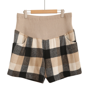秋冬装 毛呢格子冬季 时尚 气质百搭托腹阔腿裤 潮妈外穿韩版 孕妇短裤