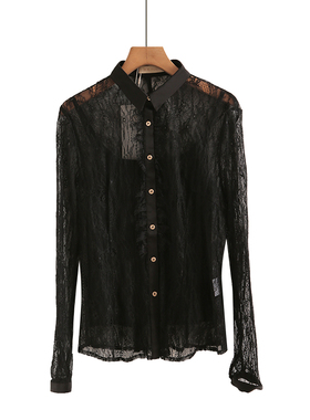 衬衣长袖蕾丝透视性感开衫上衣夏季吊带两件套新款气质修身打底衫