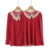 多款 T恤 复古洋气蕾丝镂空森系学院风手工棉线钩花娃娃领长袖