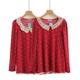 多款 复古洋气蕾丝镂空森系学院风手工棉线钩花娃娃领长袖 T恤
