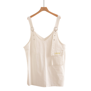 纯棉韩版简约V领刺绣中长款吊带连衣裙女显瘦背带裙中长款
