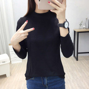 半高领修身加厚磨棉打底衫秋冬韩版女装百搭长袖小衫女装上衣大码